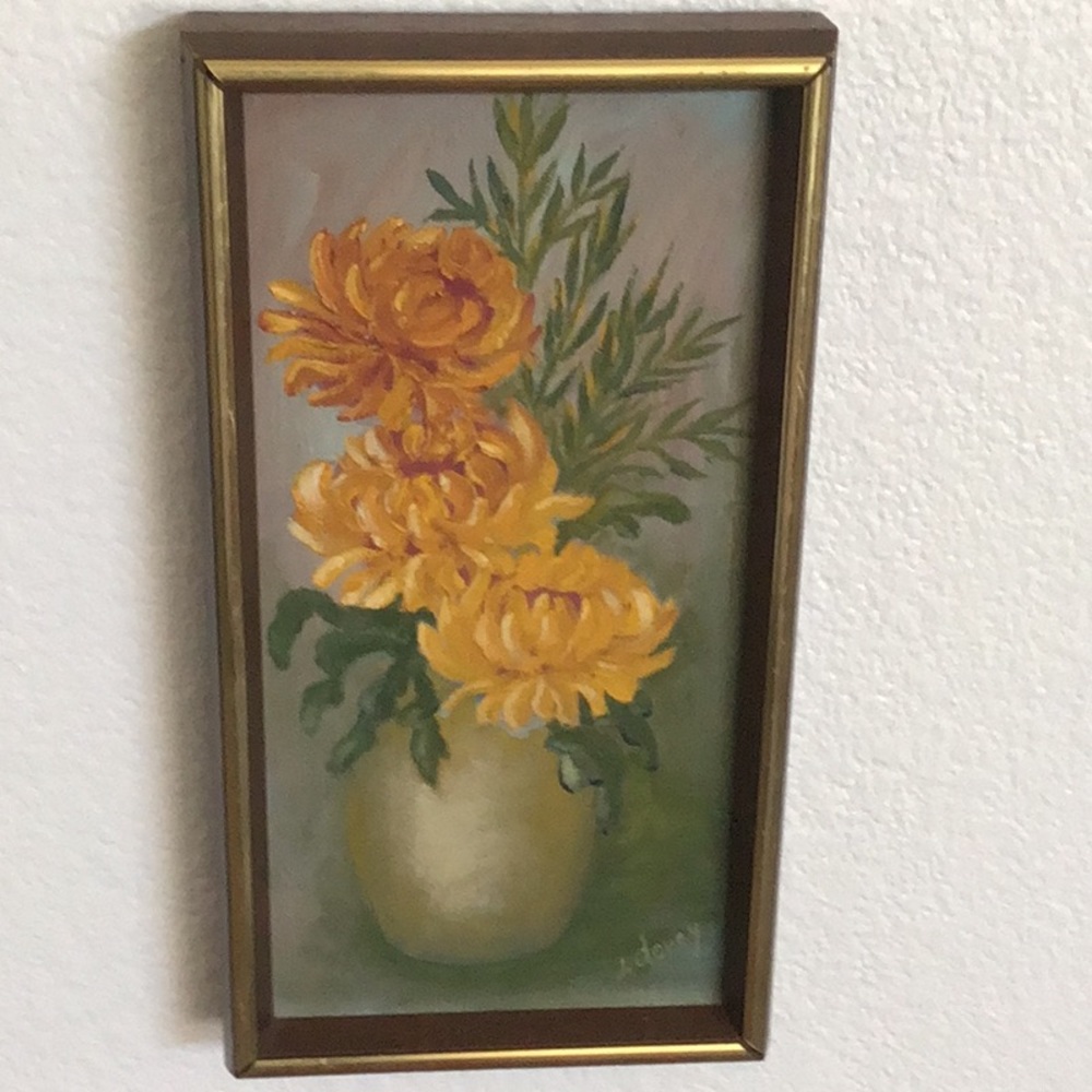 Vintage floral framed singed oil painting.
